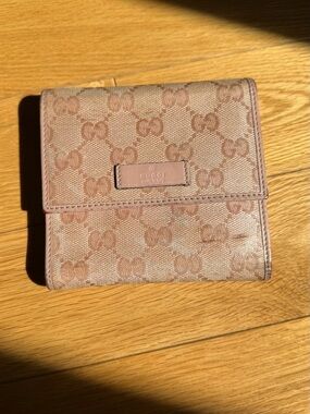 Gucci Pink Monogram Canvas Trifold Wallet
